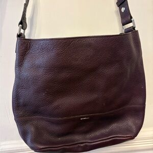 Deep Plum Pebbled Leather Shoulder crossbody Bag — Adjustable Strap,